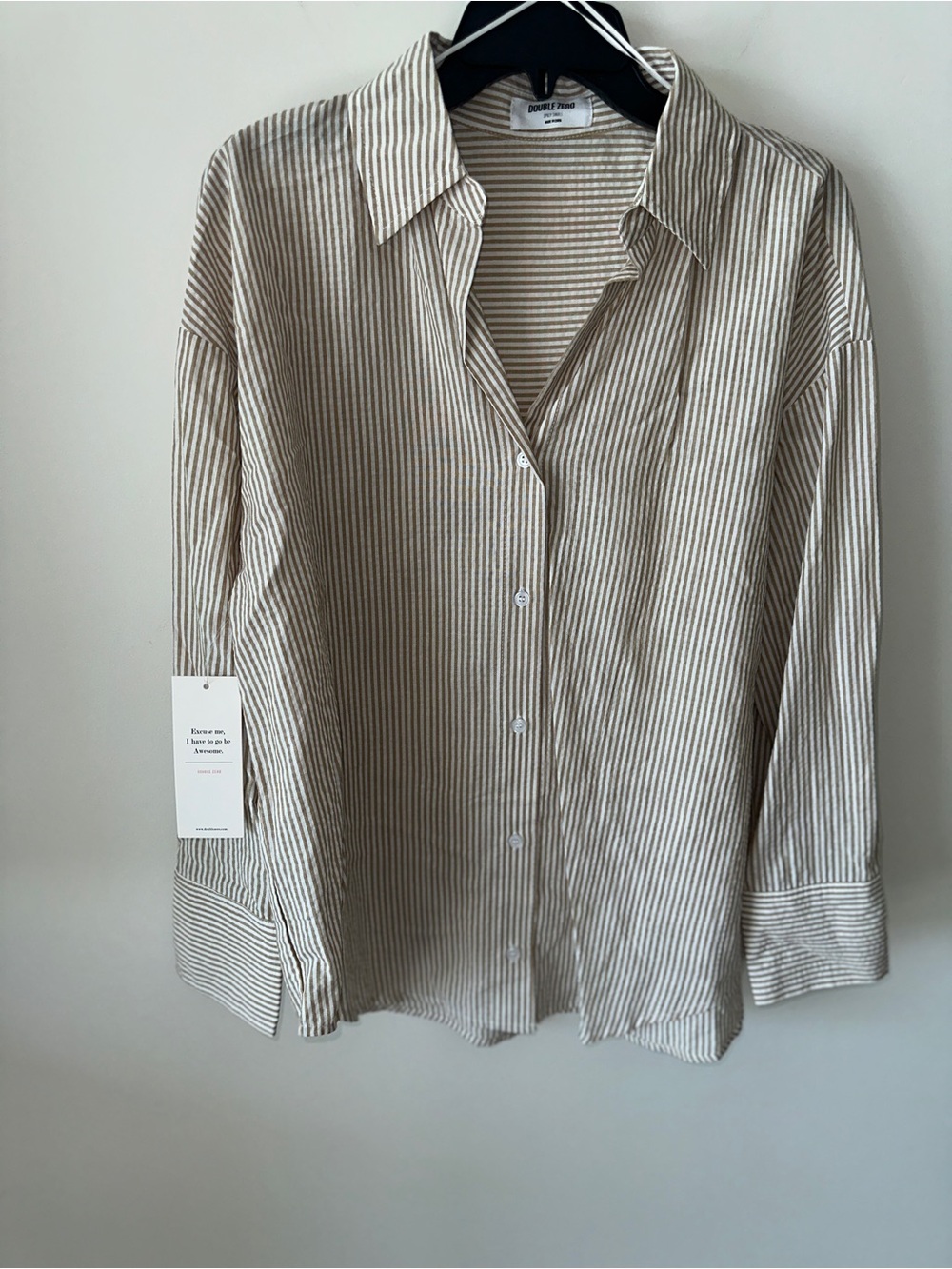 Double Zero Beige and White Striped Button-Down Shirt